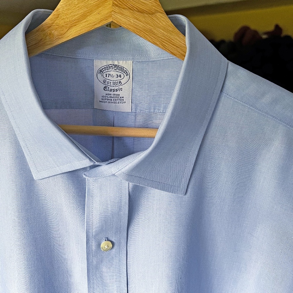 Brooks Brothers Classic 1818 17.5-34 French Cuff Light Blue Non-Iron Dress Shirt